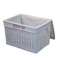 Weiße Landhaus Wäschetruhe aus Weide Geflecht - Alberello