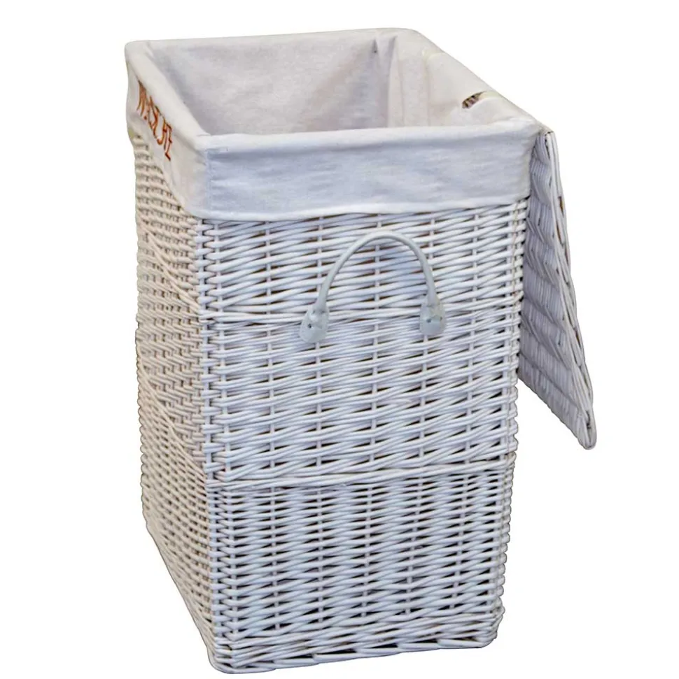 Weiße Landhaus Wäschetruhe aus Weide Geflecht - Alberello
