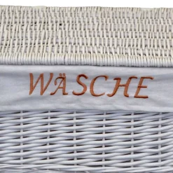 Weiße Landhaus Wäschetruhe aus Weide Geflecht - Alberello