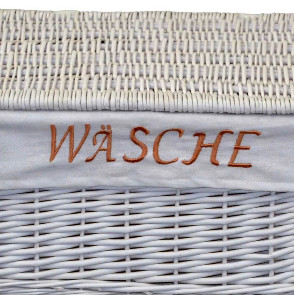 Weiße Landhaus Wäschetruhe aus Weide Geflecht - Alberello