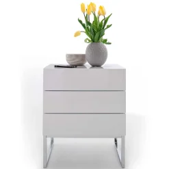Weiße Nachtkommode mit Bügelgestell Chrom Munarula 50x60x40 cm