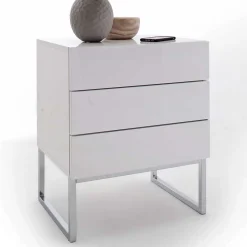 Weiße Nachtkommode mit Bügelgestell Chrom Munarula 50x60x40 cm