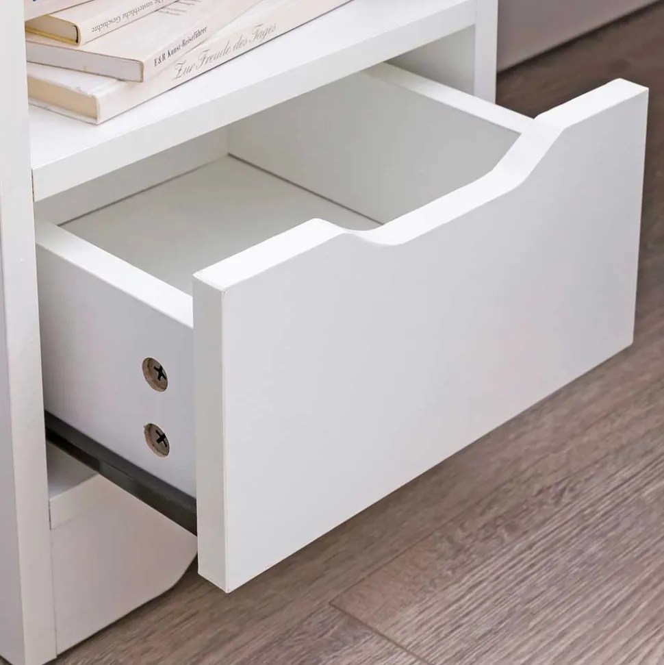 Weiße Nachtkonsole mit Schublade und Fach - Hank