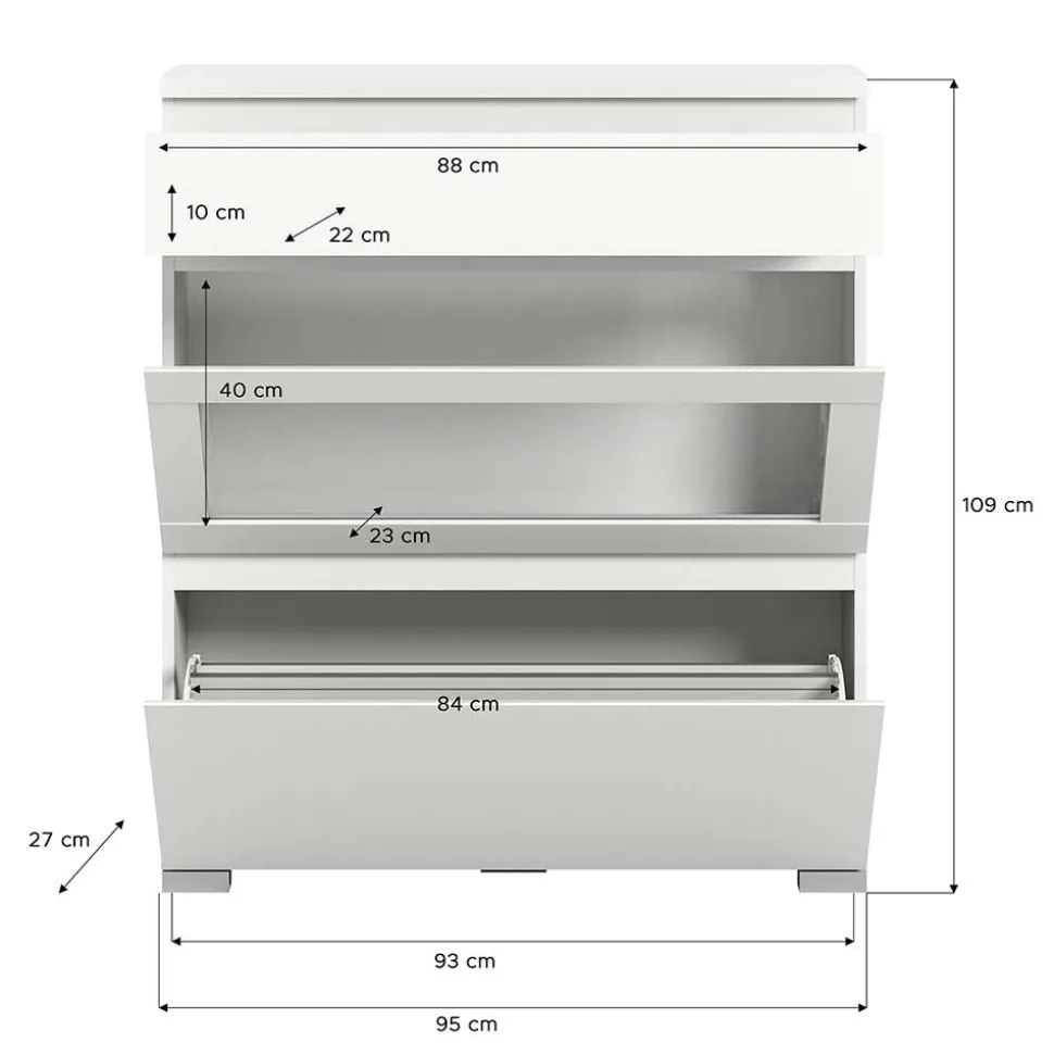 Weiße Schuhkommode mit Schublade & Schuhklappe - Dany