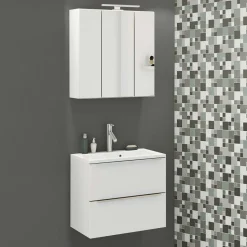 Weiße Waschkonsole & Spiegelschrank - Livendas (zweiteilig)