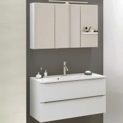 Weiße Waschkonsole & Spiegelschrank - Livendas (zweiteilig)