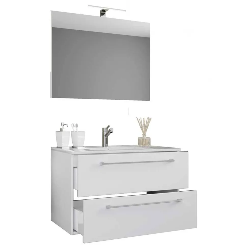Weiße Waschtischkonsole & Spiegel - Ipsum (zweiteilig)