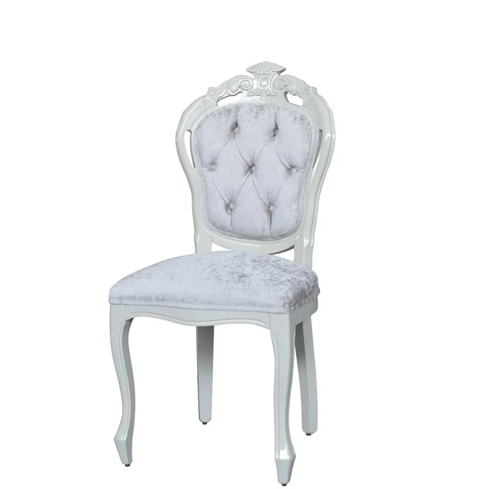 Weißer Barock Polsterstuhl aus Samt & Massivholz - Kubina