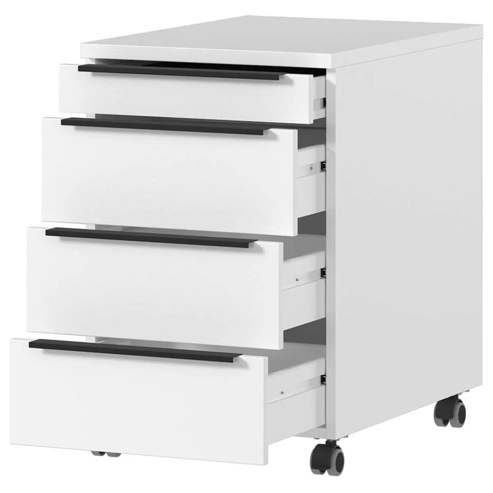 Weißer Büro Rollcontainer mit Metallgriffen - Sparkle