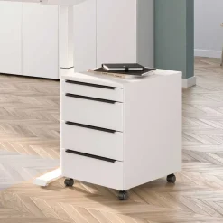 Weißer Büro Rollcontainer mit Metallgriffen - Sparkle