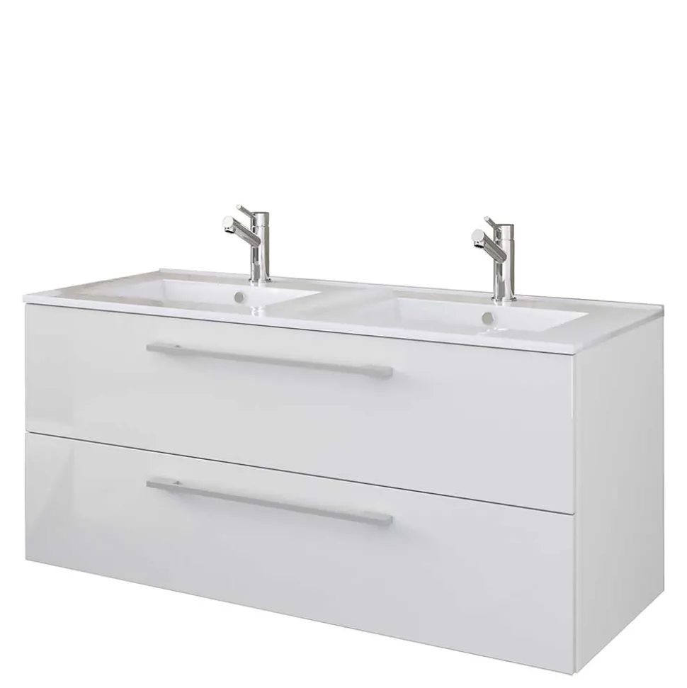 Weißer Doppel-Waschtisch für die Wandmontage - Matsu