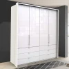 Weißer Falttüren Kleiderschrank glasbeschichtet - Dolienca