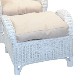 Weißer Geflechtsessel & Fußhocker - Ipolas (zweiteilig)