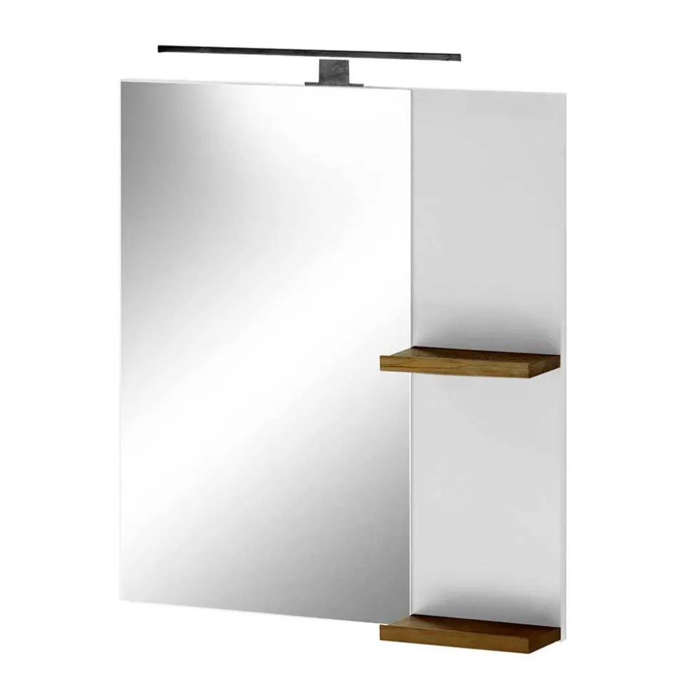 Weißer Hochglanz Badspiegel mit 2 Ablagen - Vauflos