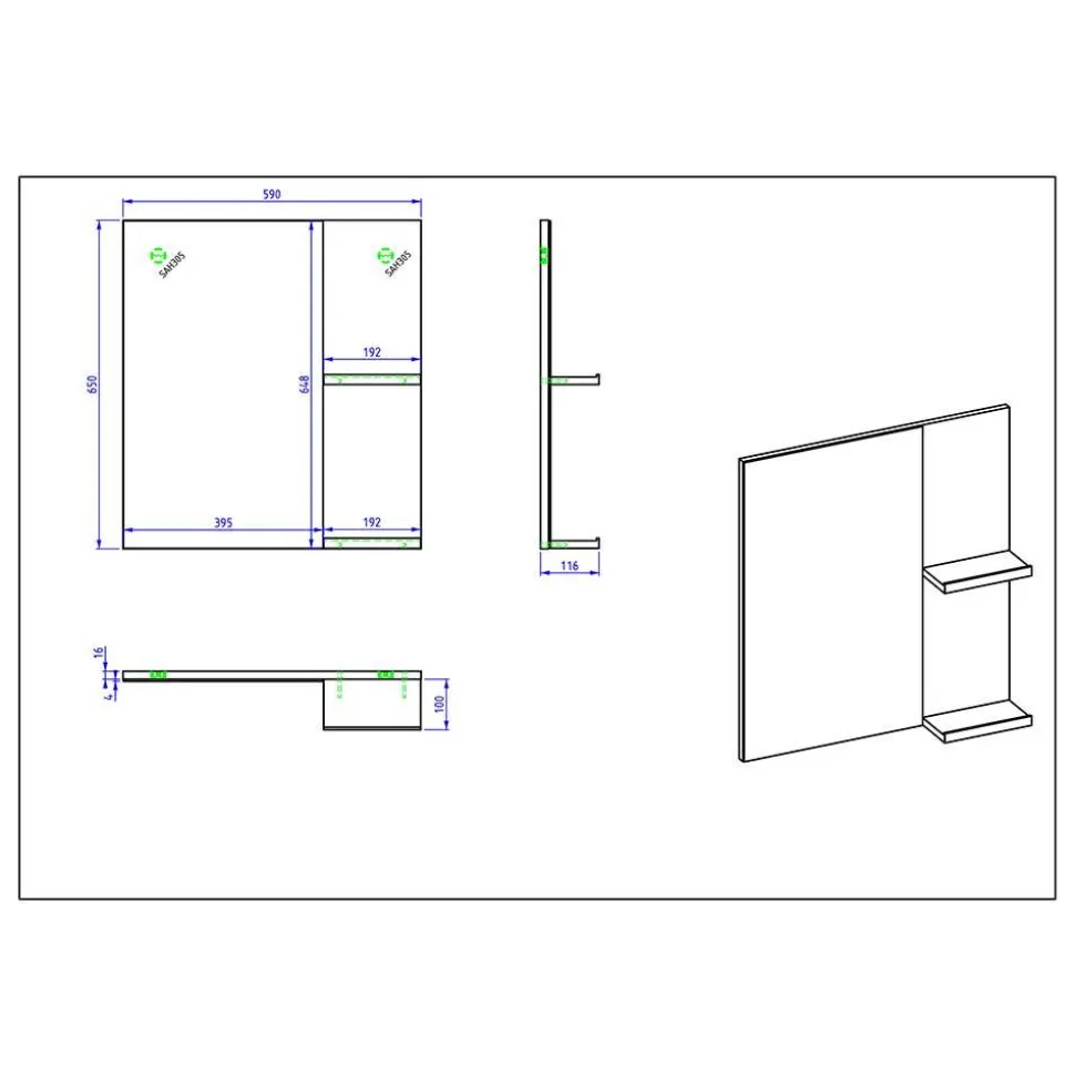 Weißer Hochglanz Badspiegel mit 2 Ablagen - Vauflos