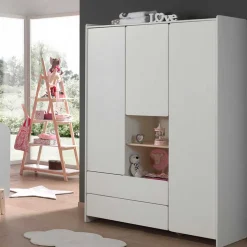 Weißer Kinder Kleiderschrank 3-türig & 2 Fächer - Mauricia I