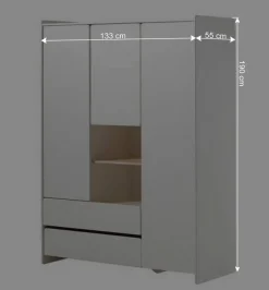 Weißer Kinder Kleiderschrank 3-türig & 2 Fächer - Mauricia I