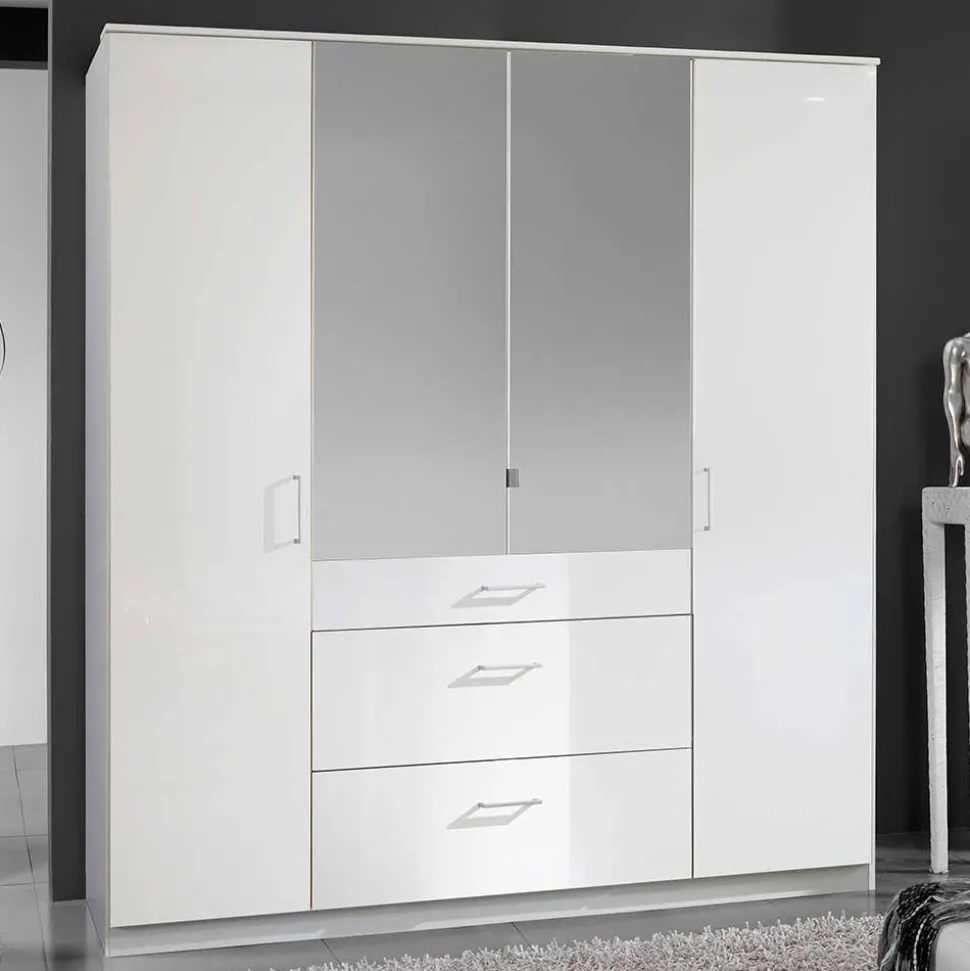 Weißer Kleiderschrank mit Spiegel - 179x199x58 cm - Venture