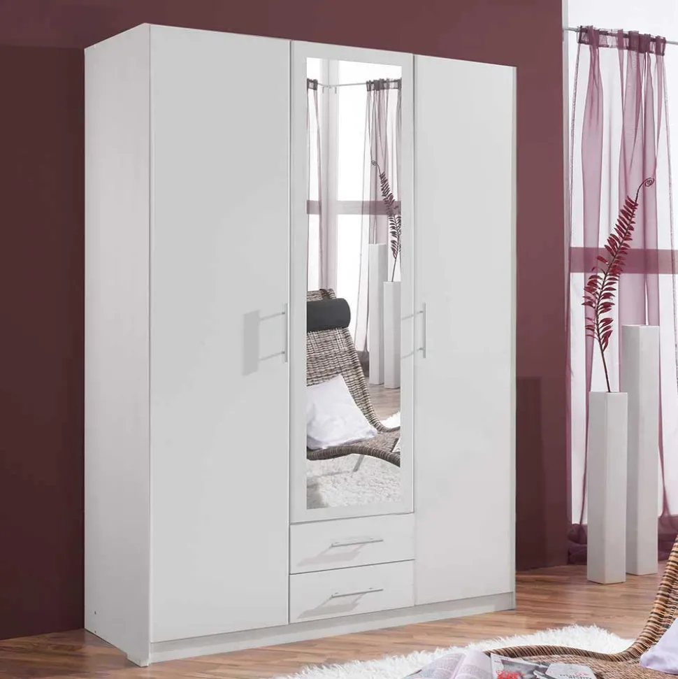 Weißer Kleiderschrank mit zwei Schubladen & drei Türen - Catrizia