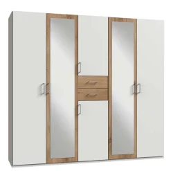 Weißer Kleiderschrank mit Plankeneiche 225 cm breit - Leela