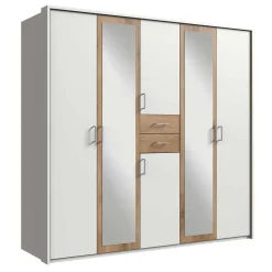 Weißer Kleiderschrank mit Plankeneiche 225 cm breit - Leela