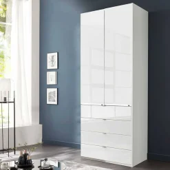 Weißer Kombi-Kleiderschrank mit Glasfront - Rocca