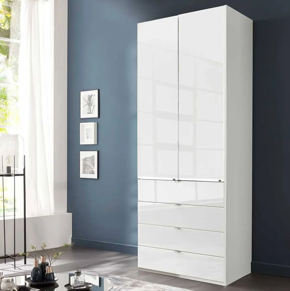 Weißer Kombi-Kleiderschrank mit Glasfront - Rocca