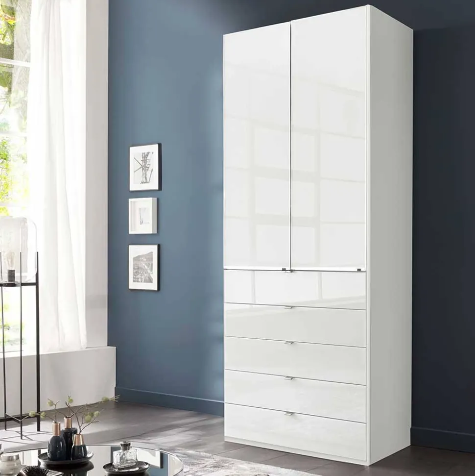 Weißer Kombi-Schlafzimmerschrank mit Glasfront - Rocca