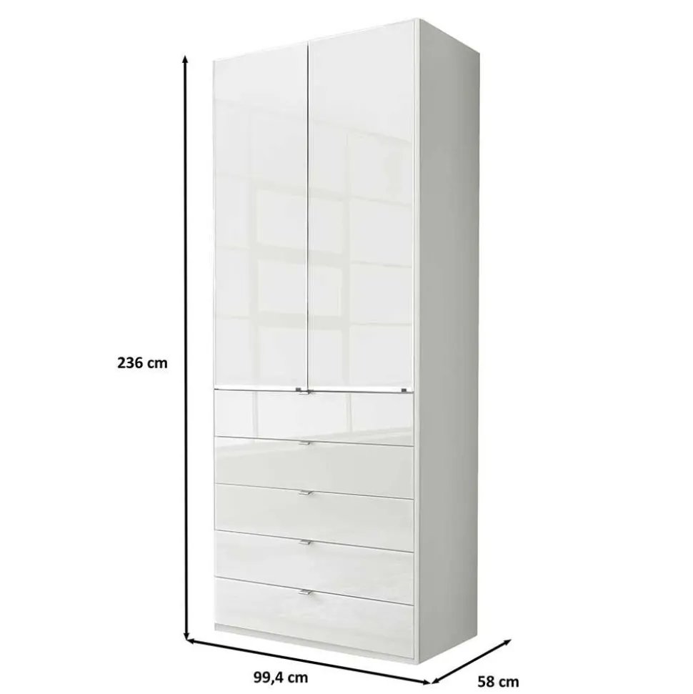 Weißer Kombi-Schlafzimmerschrank mit Glasfront - Rocca