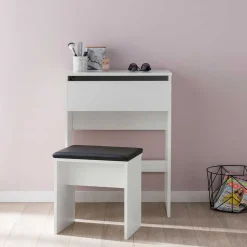 Weißer Schminktisch & Hocker - Toprino (zweiteilig)