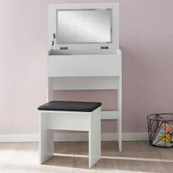 Weißer Schminktisch & Hocker - Toprino (zweiteilig)
