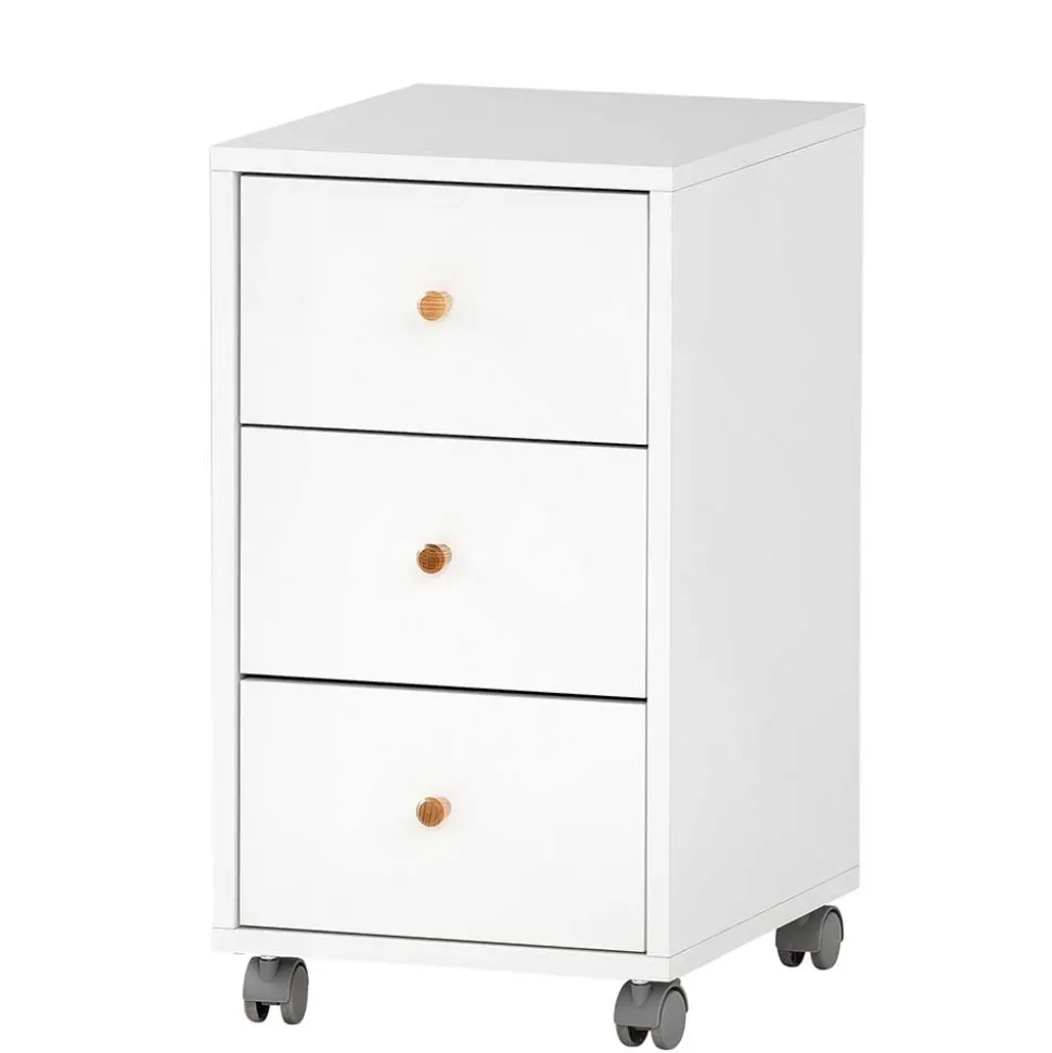 Weißer Schreibtisch-Rollcontainer mit Holzgriffen - Obtin