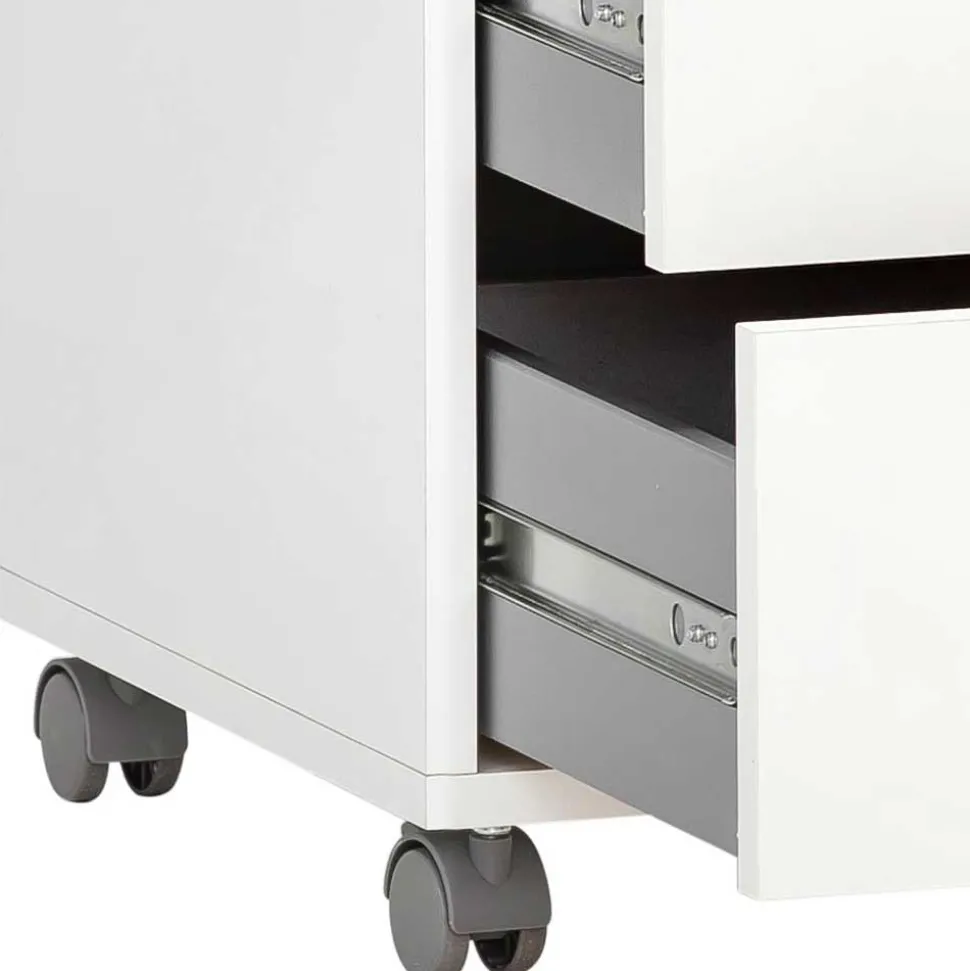 Weißer Schreibtisch-Rollcontainer mit Holzgriffen - Obtin