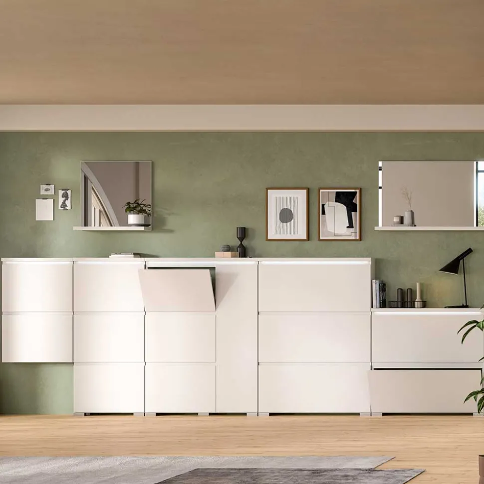 Weißer Schuhklappen-Schrank mit drei Klappen - Dany