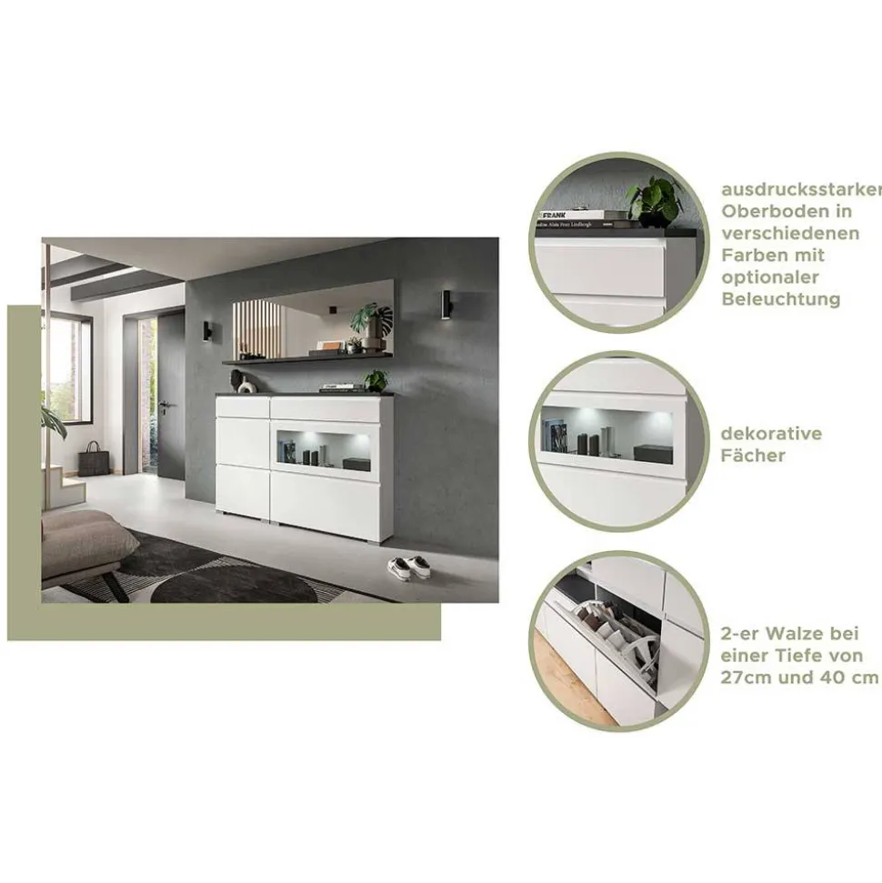 Weißer Schuhklappen-Schrank mit drei Klappen - Dany