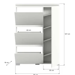 Weißer Schuhklappen-Schrank mit drei Klappen - Dany