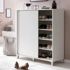 Weißer Schuhschrank mit praktischen Schiebetüren - Hank