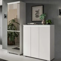 Weißer Schuhschrank mit vier Spiegeltüren - Dany