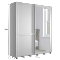 Weißer Schwebetüren-Schrank mit Spiegel - Flinn