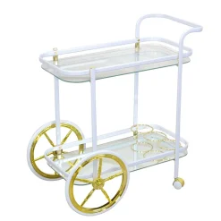 Weißer Servierwagen mit Spiegelglas - Charon