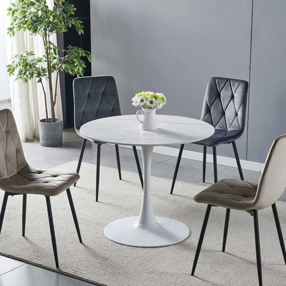 Weißer Sinterstein Tisch mit Trompetenfuß - Glamour