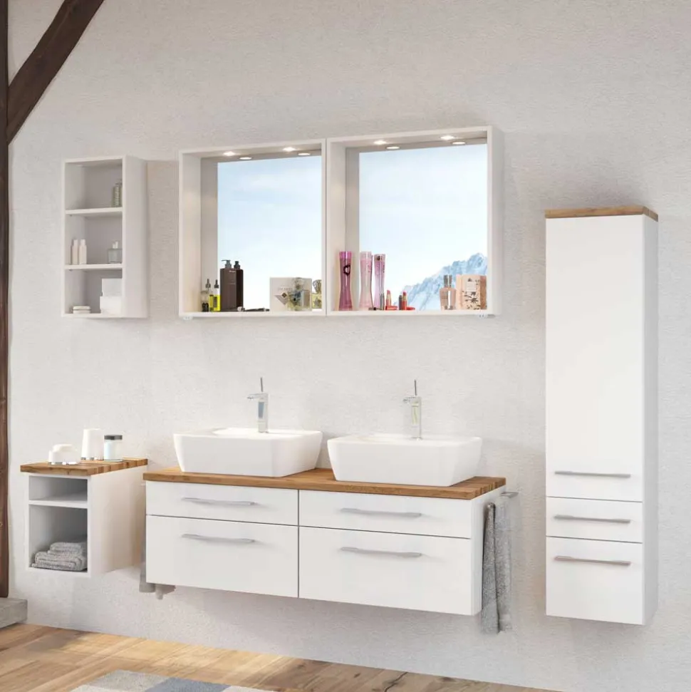 Weißes Bad Set mit Doppelwaschtisch - Enwicos I (sechsteilig)