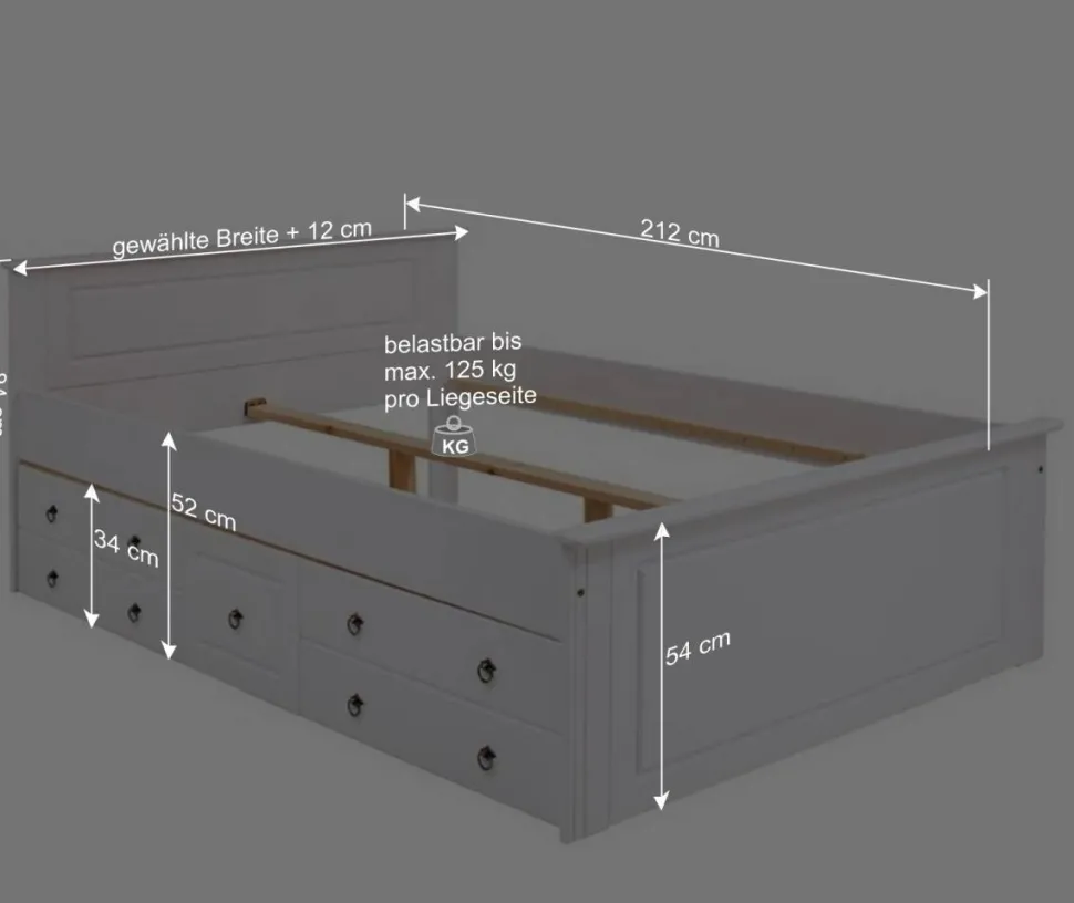 Weißes Bett & Nachttische - Velriva (dreiteilig)