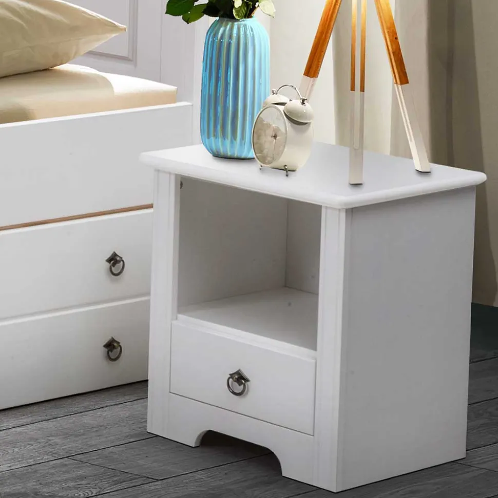 Weißes Bett & Nachttische - Velriva (dreiteilig)