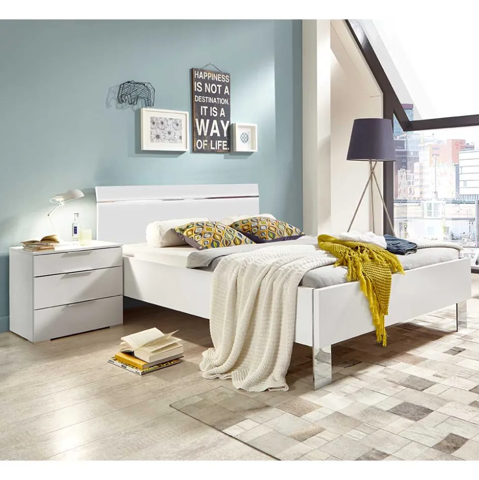 Weißes Bettgestell mit Chrom - Vronica