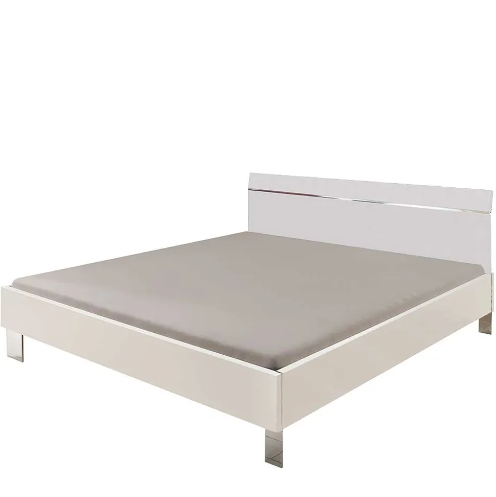 Weißes Bettgestell mit Chrom - Vronica