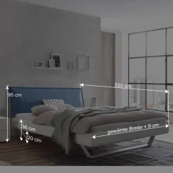 Weißes Designbett mit Polsterkopfteil in Blau - Giralna