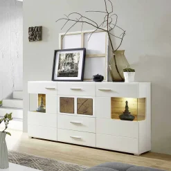 Weißes Design-Sideboard mit Glas & LED - Lisepio