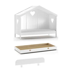 Weißes Hausbett dreiseitig geschlossen - Grandory