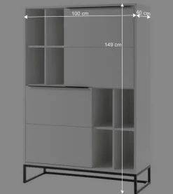 Weißes Highboard mit 8 Fächern & 2 Türen - Enkraja